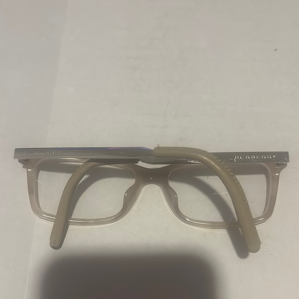 Burberry Transparent Beige Rectangular Glasses with Silver Accents